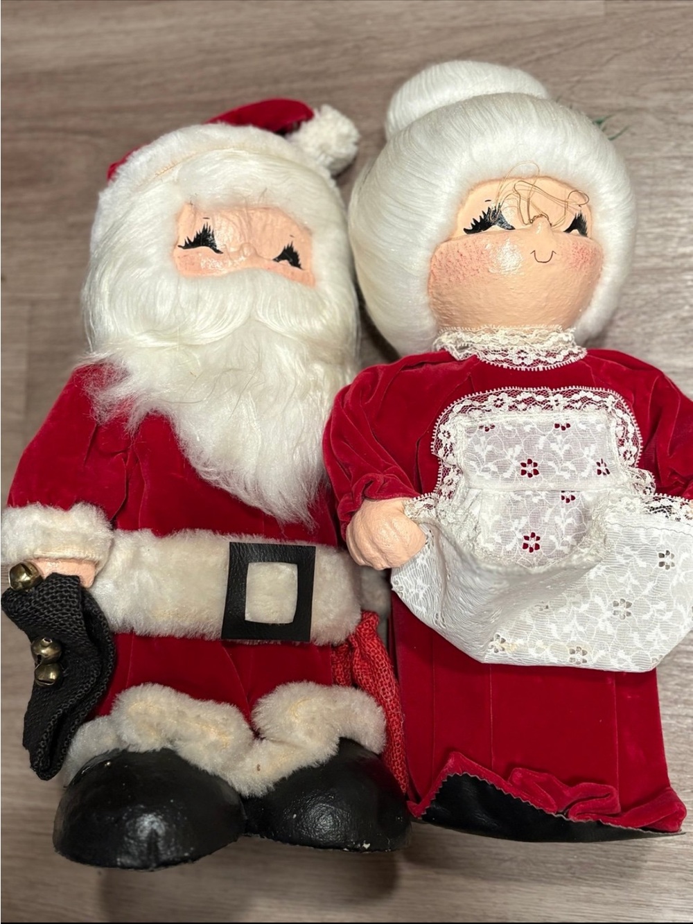 Vintage Santa & Mrs. Claus Christmas Decor Set Red Velvet Holiday